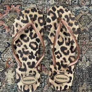 Havaianas Animal Print Flip Flops with Brown Straps